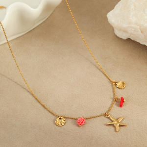 Ocean Vacation Collar de moda con Rosa Cute <span class=keywords><strong>Shell</strong></span> Starfish Multi-Flower Colgante Acero inoxidable Joyería de moda - Product Image 3