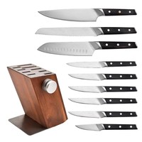 Juego de Cuchillos de Cocina Tc de Acero Inoxidable con Patrón Damasco, Juego de Cuchillos de Chef con Soporte de Madera