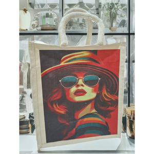 Bolsa de Tela de Lona Estampada - Diseño Art Deco Rectangular Ecológico con Estampado a Mano y Asas Gruesas para Regalos de Diwali y Jubilación - Product Image 3