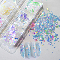 12 Grilles de Paillettes pour Ongles, Effet Aurore Polarisant, Brocart Nuage Magique, Cellophane Irrégulier, Grands Fragments, Paillettes Mises en Valeur