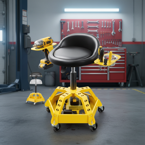 360 °   Cadeira de Mecânico Profissional Giratória de Metal Reforçada com 5 Rodas Antitombamento, Capacidade de 150 kg, para Oficina e Reparo Automotivo - Product Image 1