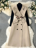 Robe Blazer Élégante Beige Croisée Sans Manches Longueur Midi Style Trench pour le Bureau – Vente en Gros et Personnalisation