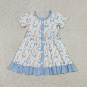 Vêtements assortis pour enfants à l'occasion de Pâques, broderie en croix, imprimé à carreaux bleus, robe pour frères et sœurs - Product Image 5