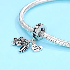 Breloque Chat Meilleur Ami en Argent S925 avec Pavé de Zirconium Cubique, Patte, Os de Poisson, Cœur, Triple Pendentif Creux pour Bijoux - Product Image 3