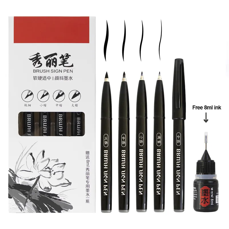 4 Different Tip Size Fineliner Black Fine Point Line Calligraphy Brush Art Marker Pen Set for Drawing Paint Tool Sketching Set