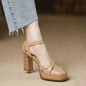 รองเท้าเจ้าสาวแบบสวมสไตล์แมรี่เจนสำหรับผู้หญิง คอลเลคชั่นฤดูใบไม้ร่วง-ฤดูร้อน ปี 2026 ส้นหนา ระบายอากาศได้ดี สายไขว้ หนังแท้ - Product Image 2