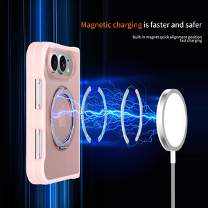 Étui Duo pour <span class=keywords><strong>iPhone</strong></span> rose luxueux et mignon avec support rotatif, finition mate douce au toucher, étui magnétique personnalisé pour téléphone portable pour femmes et filles - Product Image 3