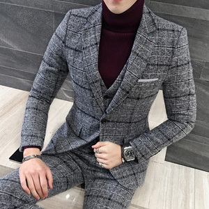 Chaqueta de <span class=keywords><strong>Tweed</strong></span> <span class=keywords><strong>a</strong></span> <span class=keywords><strong>cuadros</strong></span> de talla grande para hombre, <span class=keywords><strong>traje</strong></span> de <span class=keywords><strong>3</strong></span> <span class=keywords><strong>piezas</strong></span>, ajustado, de tela - Product Image 4