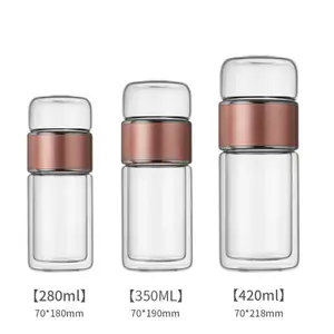 FX Factory Gold Design Borosilicate Glass Water Bottle Double Plastic Wall Custom Logo with Tea Infuser Maker Bottle