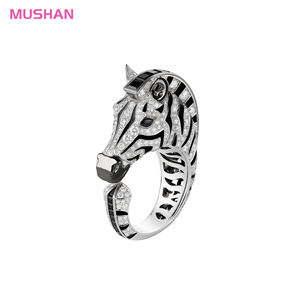 MUSHAN fabbrica di gioielli di lusso di marca Designer 925 anelli in argento Sterling diamanti ad alto tenore di carbonio Zebra nero smalto gioielli anello raffinato - Product Image 1
