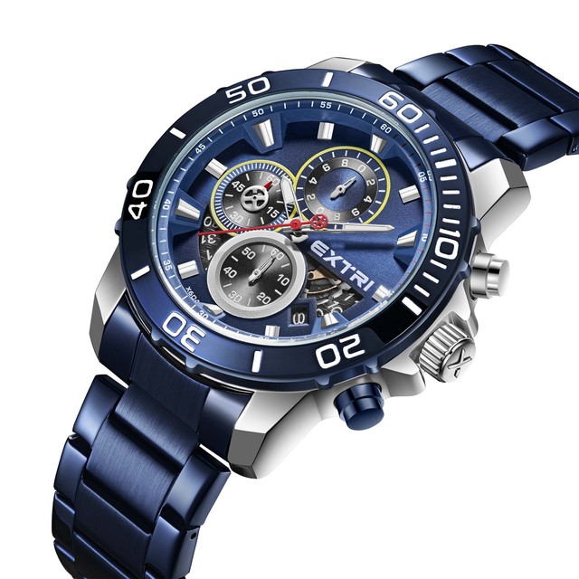 Solid Steel Band Blue Plating Men Design New Extri Watch OEM Customized Wholesale