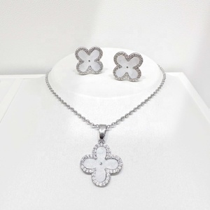 wholesale plata 925 sterling <b>silver</b> shell clover <b>set</b> custom gemstone designer bridal 14k gold plated fancy women jewelry <b>sets</b> - Product Image 2