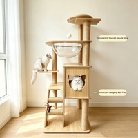 Arbre à chat multi-niveaux de 110 cm, Maisonnette pour chat en bois avec capsule spatiale individuelle, Poteau à gratter en sisal, Meuble pour chat, OEM ODM