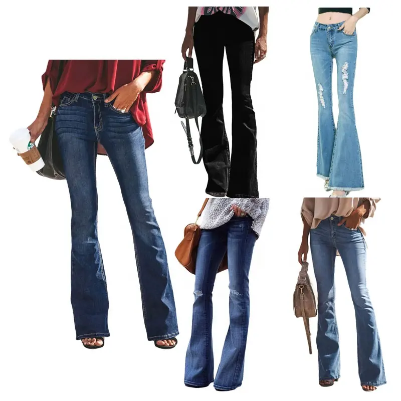 2022 נשים ג 'ינס נמתח bootcut fit בגדים רך ripped גבוה ג' ינס תחתון פעמון מכנסיים גבוהה מותן במצוקה נשים התלקחות ג 'ינס
