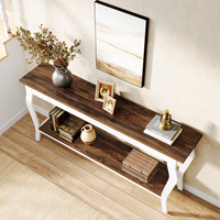 Table console vintage à 2 niveaux de 70,9 pouces, table de canapé en bois brun et blanc à placer derrière le canapé avec pieds en métal pour le couloir ou le salon