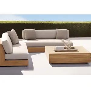 Outdoor Patio Furniture Garden Wooden Furniture With Cushion Sofa Teak Furniture Leisure Sofa Set