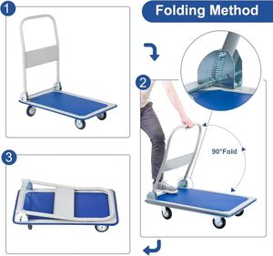 Aanpasbare draagbare opvouwbare handkar met stalen platform, vier wielen, transportkar, OEM voor handkarren en transportwagens - Product Image 3