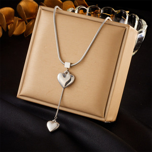 Heart Pendant Tassel Chain Stainless Steel Gold Plated Necklace For Gift Fashion Jewelry - Product Image 3