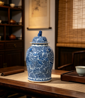 Vase en porcelaine craquelée peint à la main, motif floral de perroquet doré, céramique chinoise avec couvercle, décoration d'intérieur