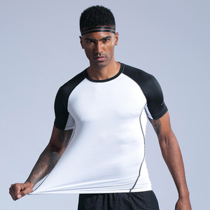 Men Work Out Athletic Shirts 100% Polyester Quick Dry Lightweight Tops Gym Elastic Slim Fit Printed Logos Shirts - Product Image 1