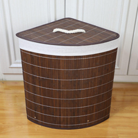 Panier à linge pliable en bambou brun avec poignées, couvercle et doublure, pliable en forme d'angle, gain de place pour le rangement des vêtements à la maison