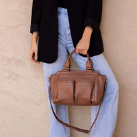 Sac à main en cuir haut de gamme pour couches fourre-tout et porte-gobelet pour couches avec bandoulière convertible pour poussette