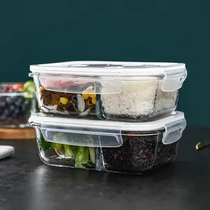 Hộp Cơm Trưa Bằng Thủy Tinh Borosilicate Thân Thiện Với Môi Trường Kín Khí Hộp Cơm Trưa Bento 2 Ngăn Chuẩn Bị Bữa Ăn Hộp Cơm Chia Ly