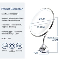 Makeup Mirror with Strong Suction Cup Flexible Gooseneck Lighted Bathroom Vanity Mirror Magnification Touch Sensor Wall Mounted