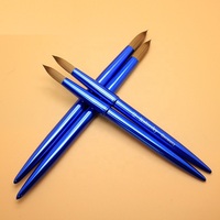Professionnel Kolinsky Brosse À Ongles Logo Personnalisé Bleu Brosse À Ongles En Métal Pour Acrylique Rond Kolinsky Nail Art Brosse Pour Poudre Acrylique