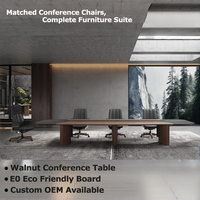 Table de conférence moderne en placage de noyer, bureau de réunion de luxe, mobilier de bureau OEM avec chaises de conférence assorties
