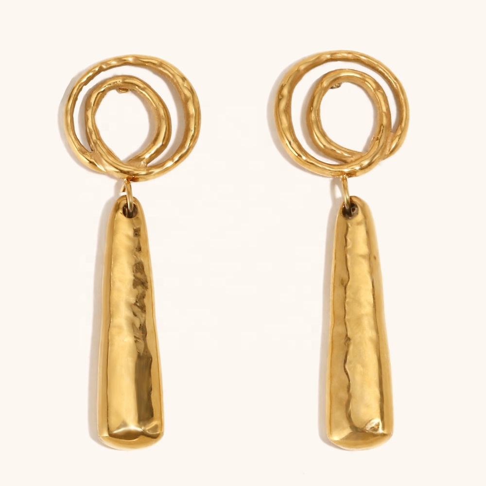 Dingran Wholesale Fashion Jewelry Statement Gold Plated Stainless Steel Small Gold Bar Spiral Earrings