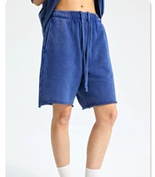 Celana Pendek Pria Logo Custom 100% Katun Retro Distressed Washed Baggy Pockets untuk Pria