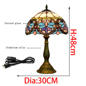 Lampe de table en forme de cœur de style européen moderne méditerranéen de 12 pouces, en verre Tiffany, rétro, baroque, pour bar, chambre à coucher, chevet - Product Image 6