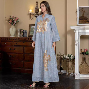 011 Robe musulmane saoudienne du Moyen-Orient <span class=keywords><strong>Abaya</strong></span> de robe de mode en dentelle brodée de Dubaï - Product Image 4