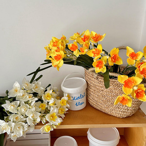 Flores Artificiales de Narciso, Ramo de Seda Blanco con Centro Amarillo, Decoración para el Hogar, Accesorios para Bodas, Arreglo de Primavera - Product Image 1