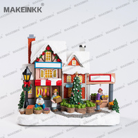 Décoration de Noël pour la maison, cadeau de Noël, ornement de table, scène de carrousel de village de Noël 3D lumineuse et musicale rotative