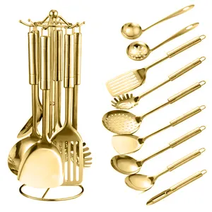 luxury kitchen accessories cooking tools stainless steel cookware set gold utensils kitchen set