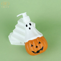 Distributeur de savon fantôme citrouille d'Halloween, design 2-en-1 mignon, flacon de savon liquide pour les mains, bouteille en plastique pour shampoing, nettoyant corporel et nettoyant visage