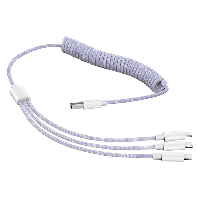 In-Car 3-in-1 Spring-Powered Data Cable Super-Fast Charging Telescopic Multi-Function USB-A//USB-C Cable