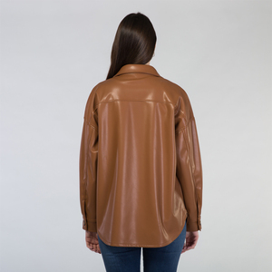 Veste décontractée chaude pour femme en cuir PU à manches longues avec boutons et poches pour l'automne et l'hiver - Product Image 3