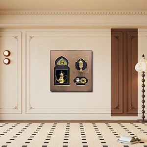 Décor mural 3D en forme de boîte à souvenirs avec cafetière Dallah dorée du Moyen-Orient, service à thé <span class=keywords><strong>arabe</strong></span>, pour le Ramadan et la maison - Product Image 4