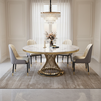 Table à manger ronde minimaliste en marbre moderne avec pieds en métal pour la maison et la restauration
