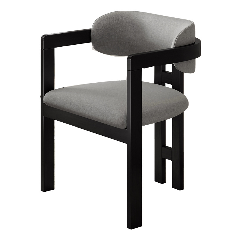 Fauteuil noir avec garniture en lin de coton gris