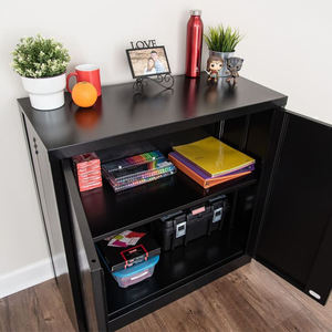 قابلة للطي 2 رف معدني مع عجلات ، خزانة لوح كبيرة المساحة قابلة للطي للمكتب المنزلي خزانة أرشفة صغيرة - Product Image 4