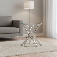 Table basse ronde moderne en acier inoxydable, décoration en verre et en métal pour le salon, meubles de maison