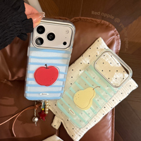Coque de téléphone antichoc en TPU à motif de fruits de dessin animé avec breloque porte-clés, rayures scintillantes et grand cadre d'objectif, anti-chute pour la série