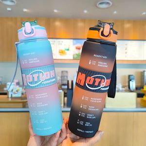 Motion Gradient Water Bottle 1000Ml Sports Hydration With Time Markings For Outdoor Travel - Product Image 1