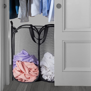 Factory Price Home Portable Collapsible 2 Sections Large <strong>Hanging</strong> Pop-Up Mesh <strong>Laundry</strong> <strong>Bag</strong> with 2 Durable Handles - Product Image 2