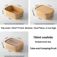Boîte alimentaire jetable écologique carrée en papier blanc/kraft avec couvercle, bol en papier pour l'emballage de salades, boîtes jetables