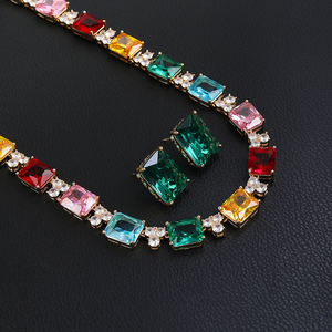 Luxuriöses Zirkonia-Schmuckset für Damen mit Großer Quadratischer Halskette und Ohrringen, Vergoldete Gliederkette, Hochzeits-Brautschmuck Geschenk CN11729 - Product Image 5